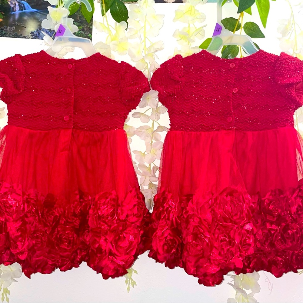 Infant Girls red Lacy Rosette Dress by Nannette baby